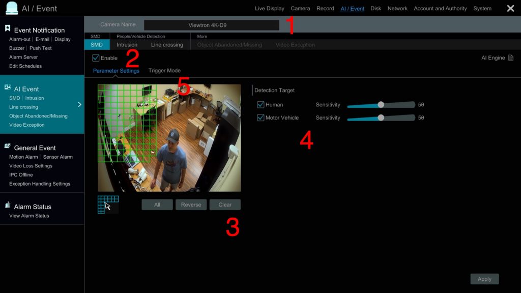 Viewtron DVR motion detection setup