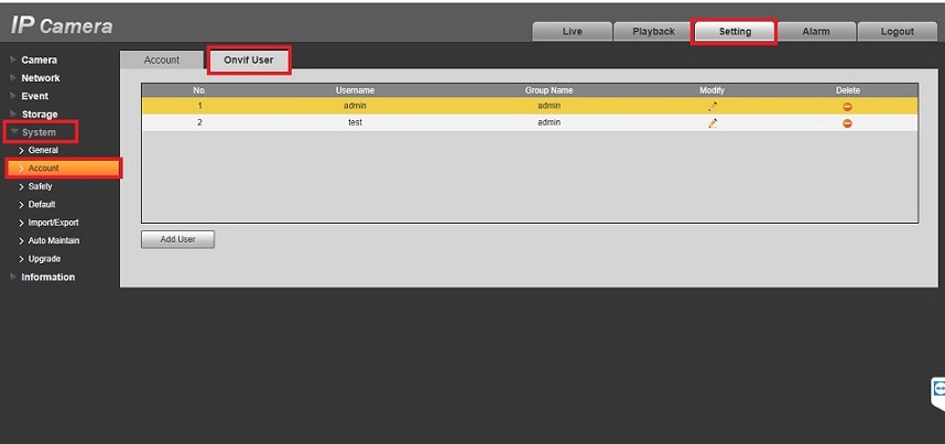 Dahua IP Camera ONVIF Settings