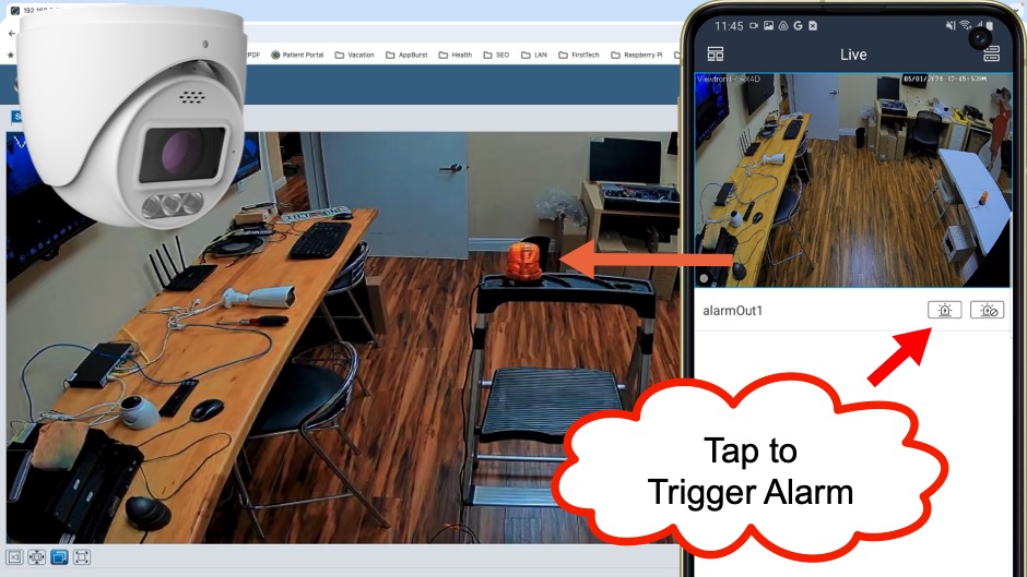 Trigger IP Camera Alarm Relay via mobile app, web browser, software API