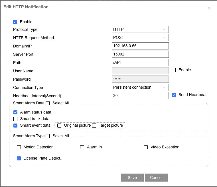 HTTP POST server configuration