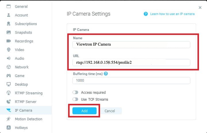 IP camera Zoom RTSP setup