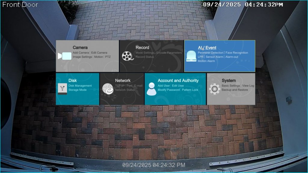 NVR AI Event menu