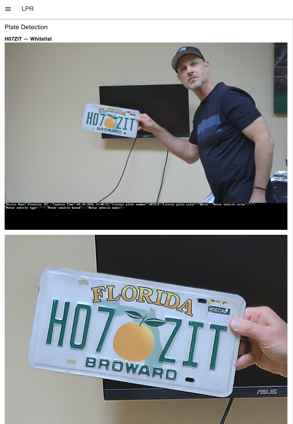 Viewtron LPR camera dashboard in Node-RED