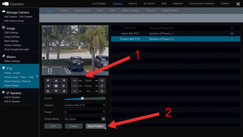 PTZ camera preset position