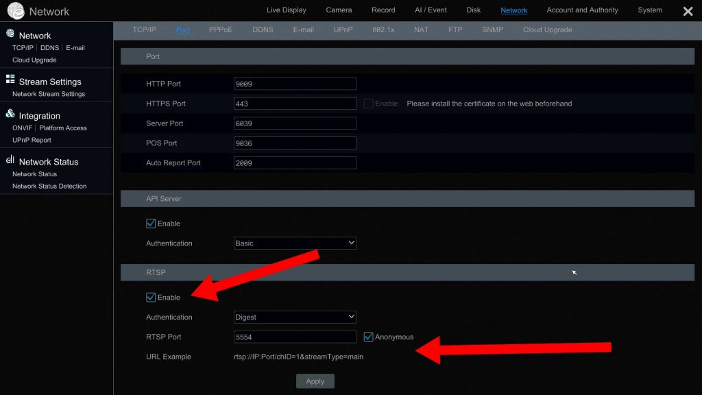 RTSP Stream URL for DVR