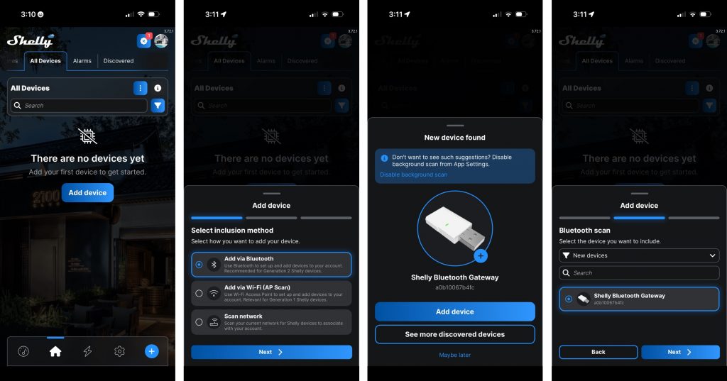 Shelly Add New Device Mobile App