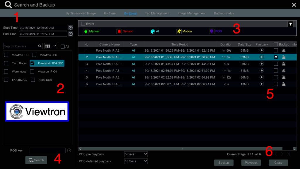 Viewtron DVR AI Event Log