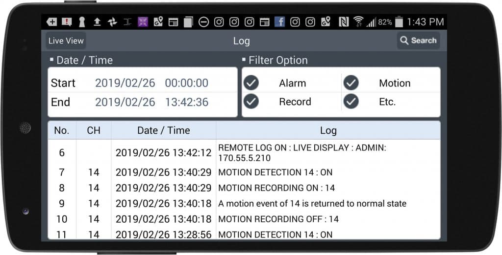 Android CCTV DVR App motion detection