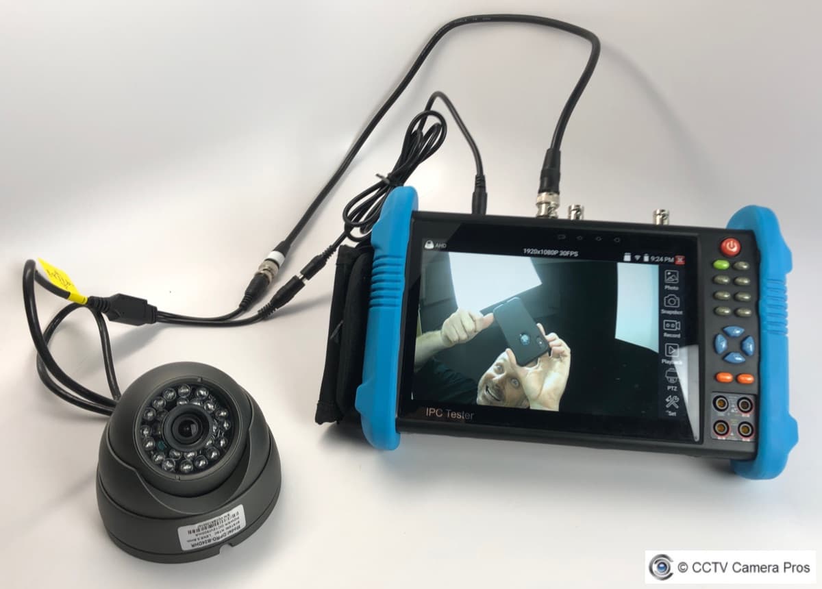 This is a CCTV test monitor connected to a CCTV camera using BNC coax cable