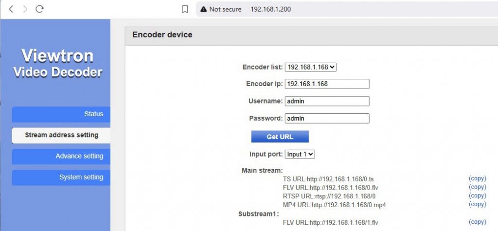 hdmi IP encoder stream url