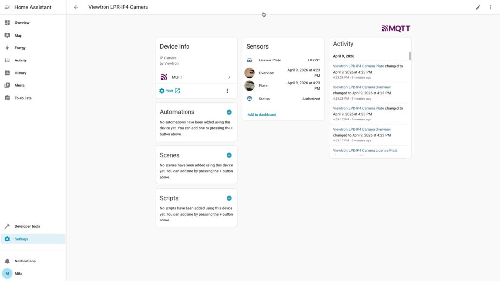 home assistant LPR camera MQTT