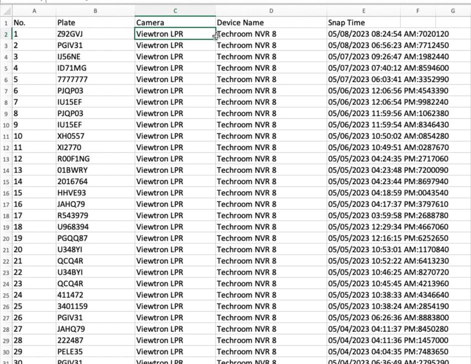 license plate CSV file