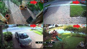 Viewtron DVR live view showing status circle colors per camera including yellow people detection