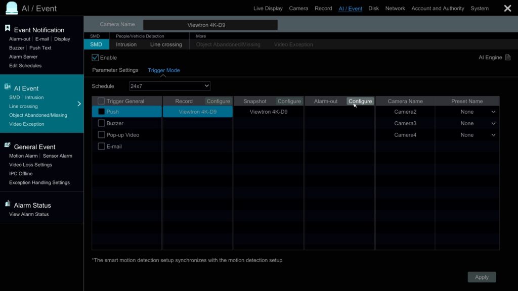 Viewtron security camera motion detection alarm setup