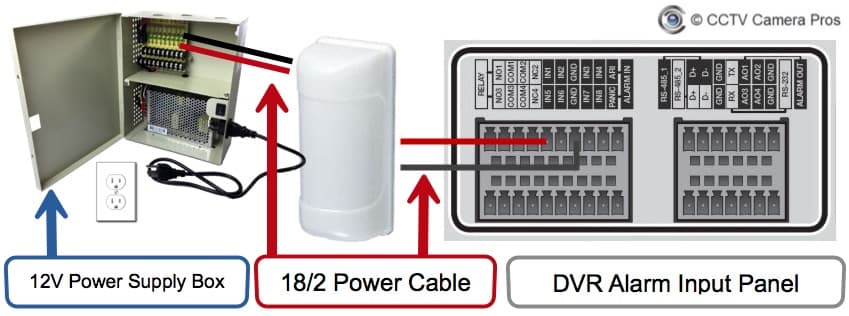 motion detector installation wiring diagram to security camera power supply box