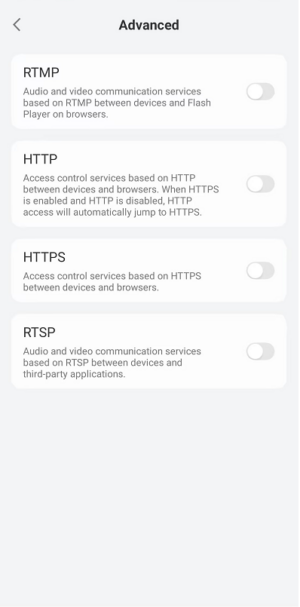 Reolink app Advanced network settings enable HTTP and RTSP for ONVIF on WIFI doorbell camera