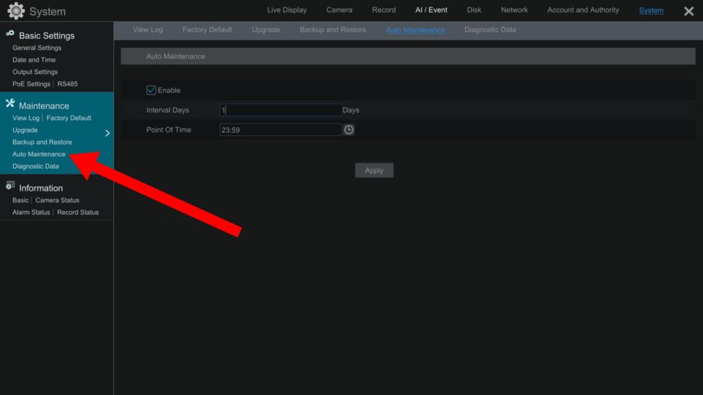 security DVR auto reboot