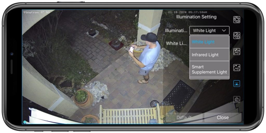 security camera with light settings in mobile app