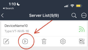 SuperLive Plus connection list with green Wi-Fi signal and Play button