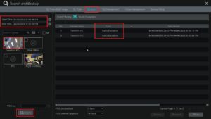 Viewtron Event Search filtered to Audio Exception results