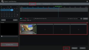 Viewtron Search and Backup By Time tab with Set Backup Time, camera slots, and Backup highlighted