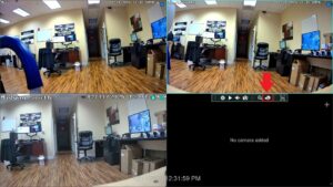 Viewtron NVR live view with Image Adjust camera icon highlighted on an LPR camera