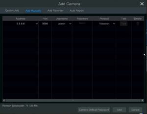 Viewtron NVR manually add Reolink camera via ONVIF port 80